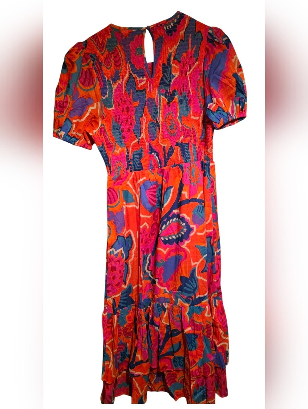 NWT Sugarlips Multicolor Floral Midi Dress Red, Pink, Blue Large 21 PTP Stretch - Picture 2 of 6